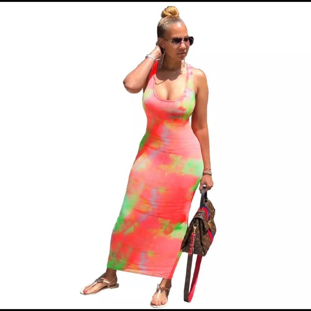Tye Dye Back Out Sexy Summer Maxi/Party Dress